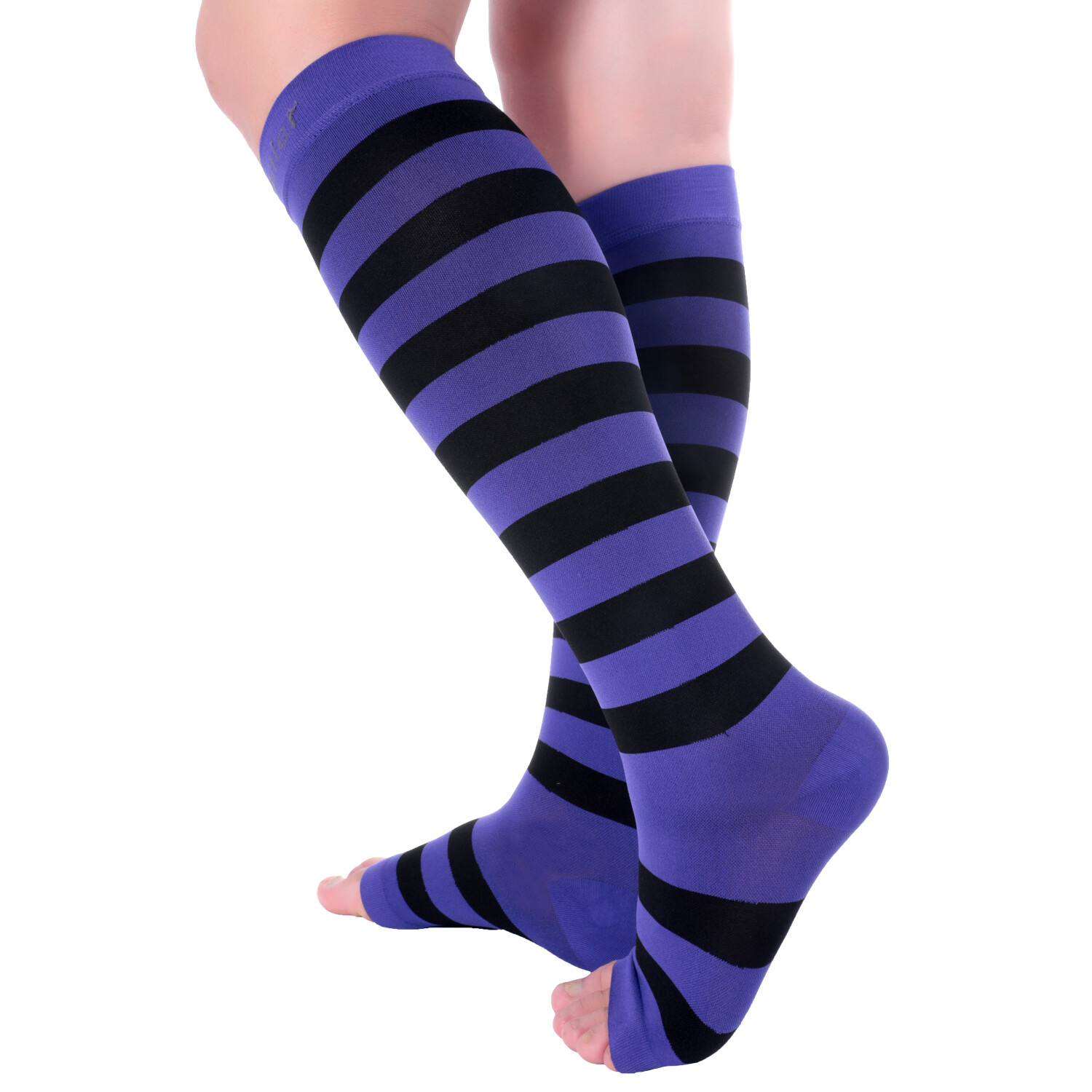 Doc Miller Open Toe Socks Compression 15-20mmHg Recovery Varicose Veins PURP/BLK