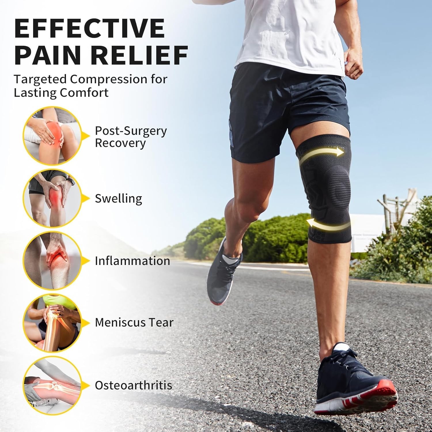 2 Pack Large Knee Brace Sleeves with Patella Gel Pad – Pain Relief & Stability
