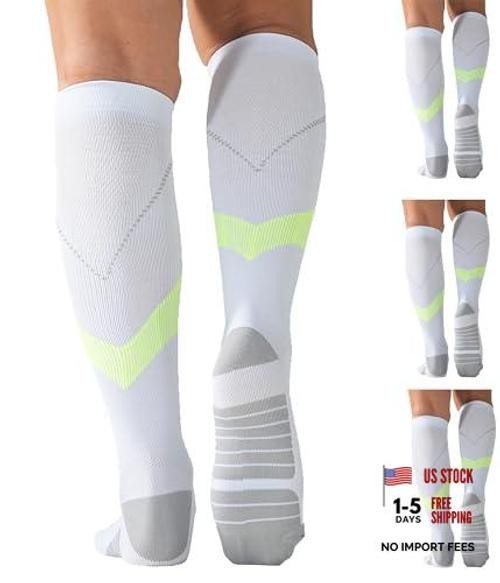 4 Pairs Compression Socks For Women and Men 20-30mmHg Small-Medium White