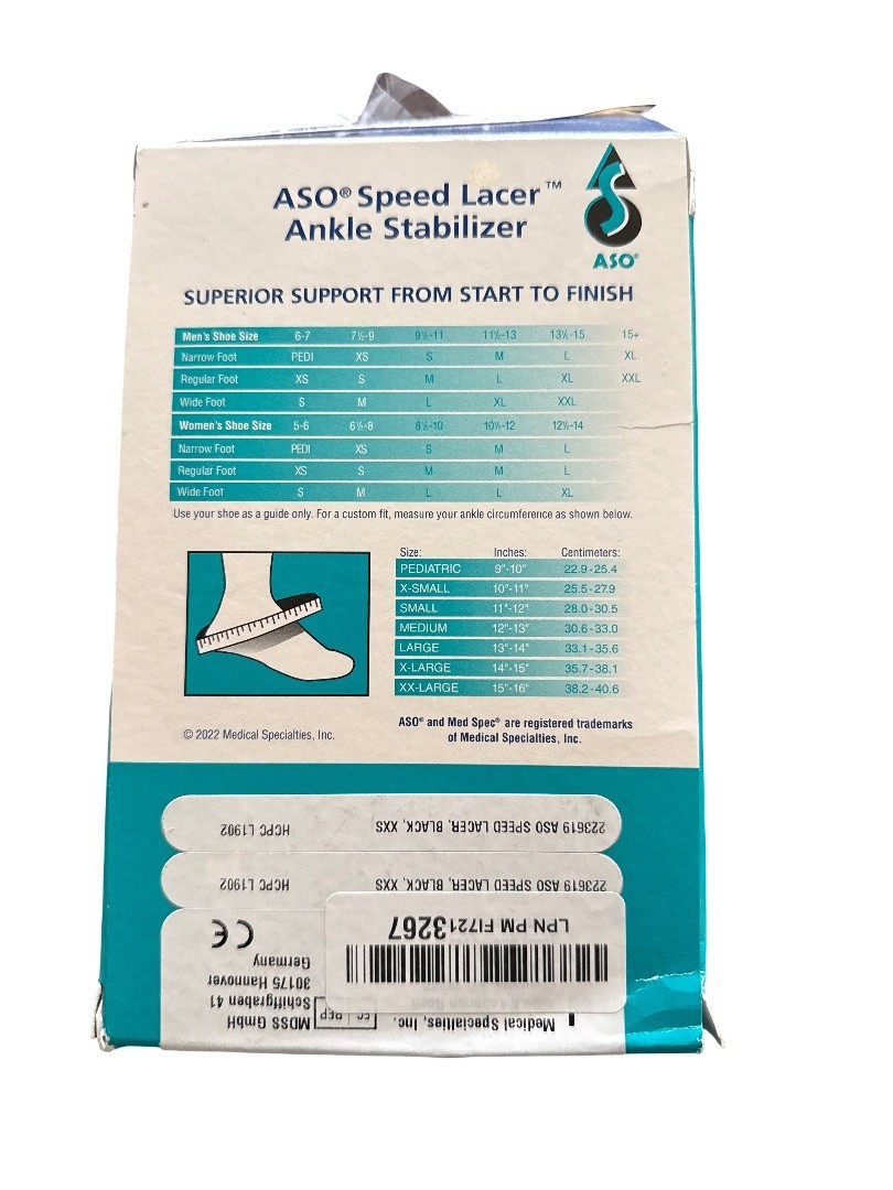 MedSpec ASO w/ Plastic Stays Ankle Stabilizer Black xxs new(open box)