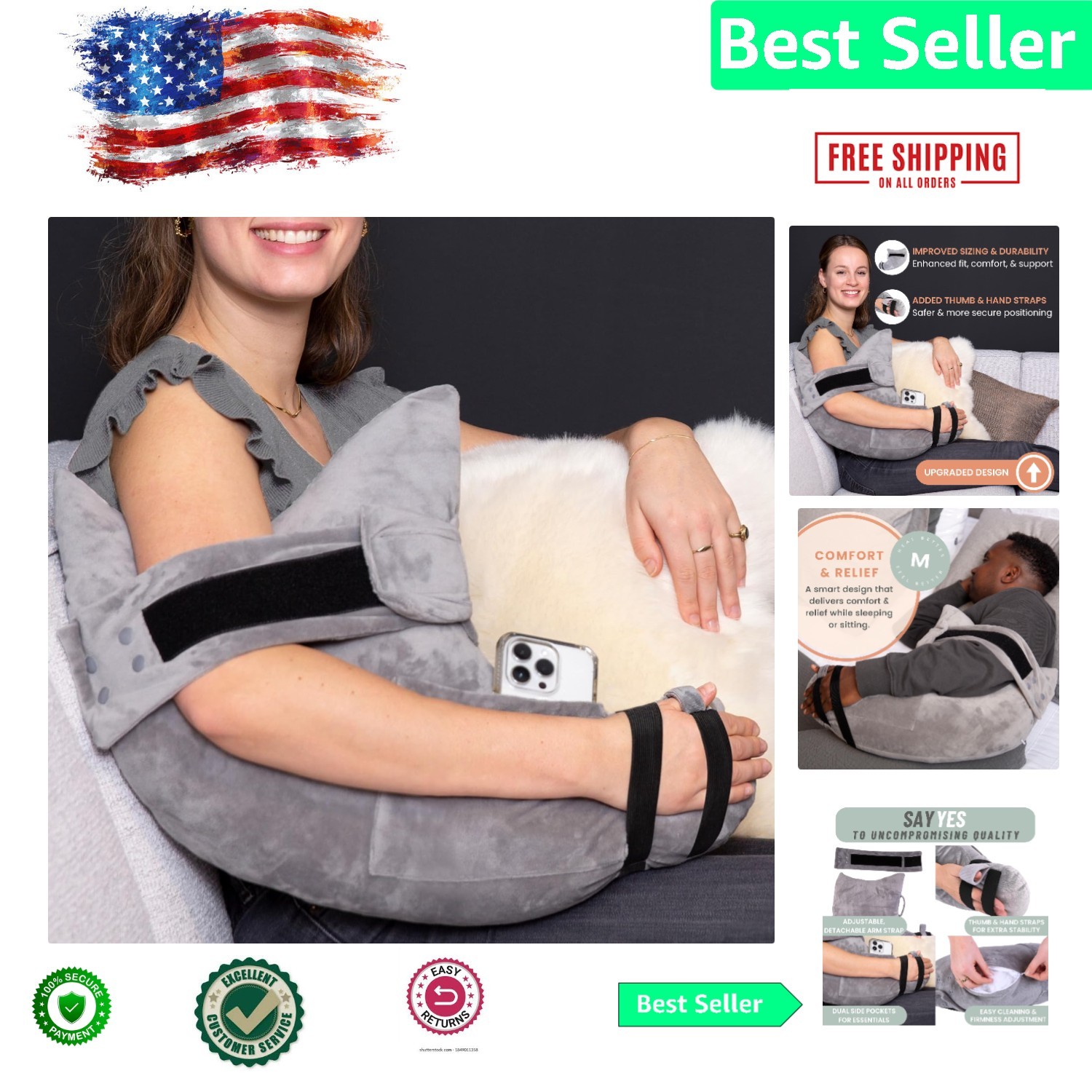 Post-Surgery Recovery Pillow – Adjustable & Cozy Arm Support with Pocket Storage