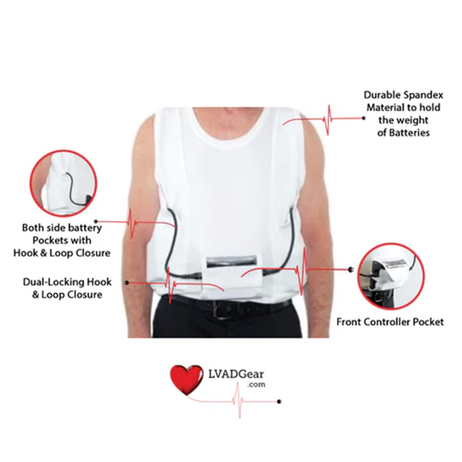 LVAD HeartMate Men’s Tank Top – Comfortable White Tops for LVAD Wear, S to 3XL