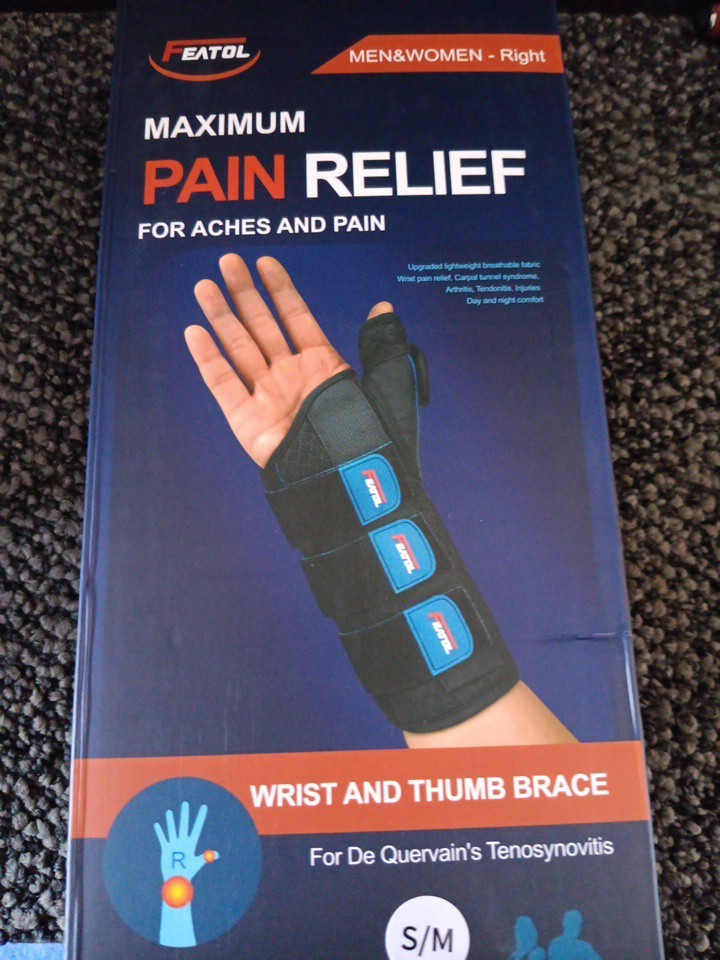 FEATOL Wrist and Thumb Brace Maximum Pain Relief For Aches & Pain Size S/M NIB
