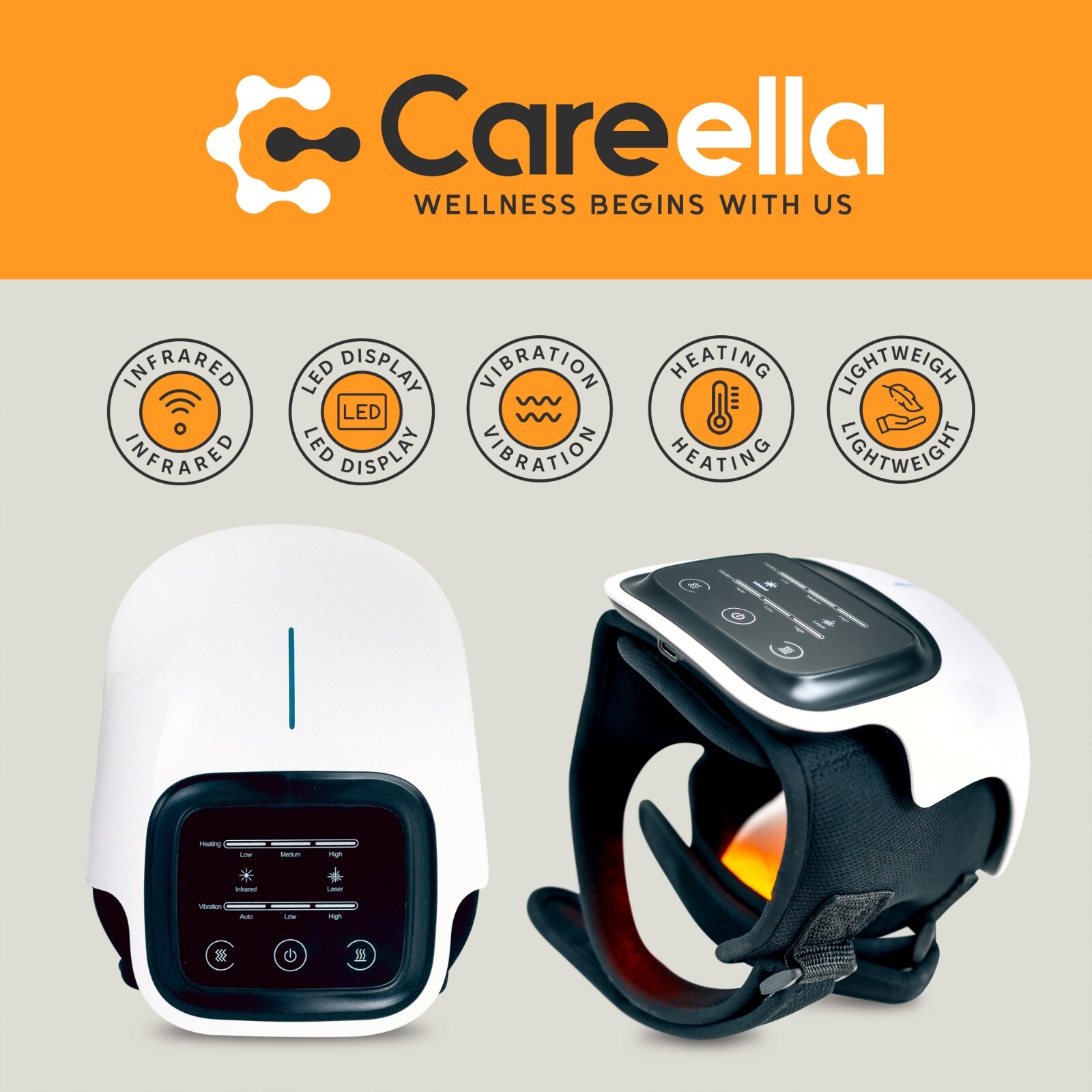 Careella Wireless Knee Massager with Heat and Red Light – Knee Heating Pad