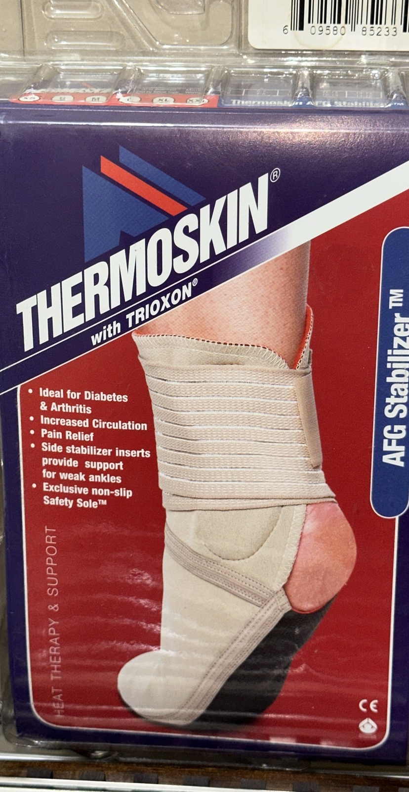 AFG Mens Womens Ankle Stabilizer Size Large Tan Thermoskin With Trioxin NEW