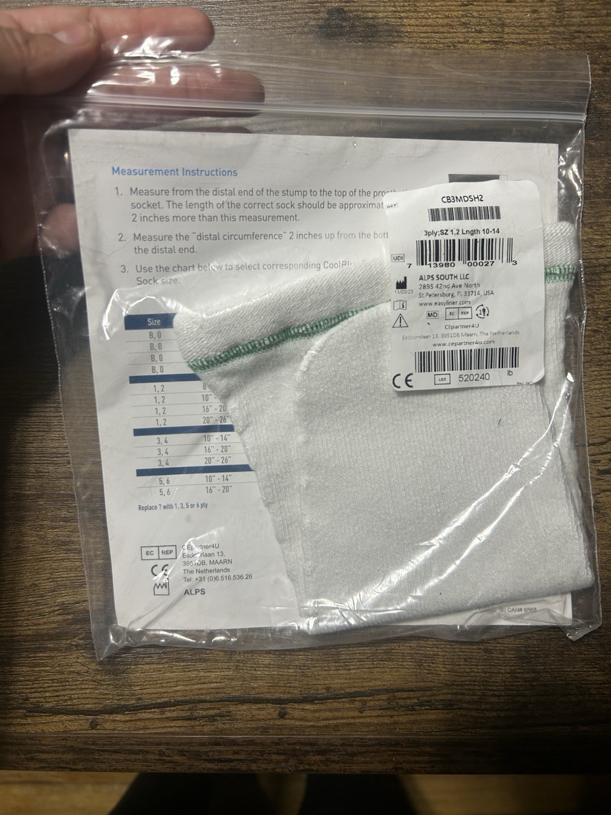 CoolBlue Prosthetic Socks 3 Ply size 1,2 Length 10-14 (GREEN) – New