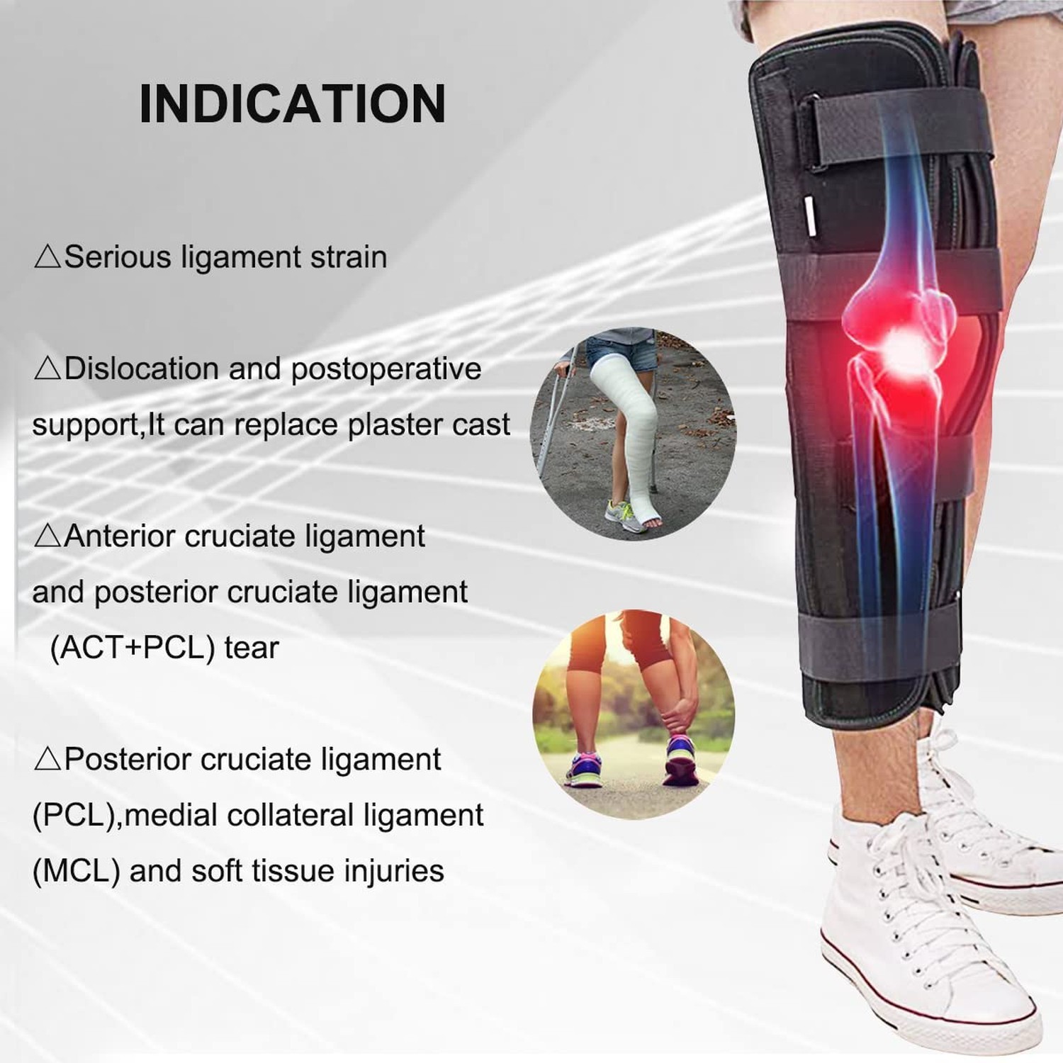 3-Panel Knee Immobilizer Full Leg Support Brace 21″ Length Aluminum alloy Str…