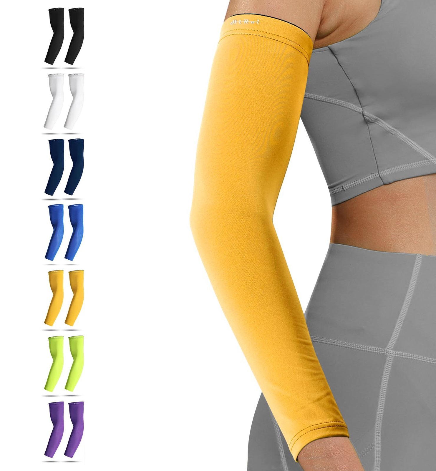HiRui Arm Compression Sleeves for Men Women Youth Small (1 Pair), Yellow