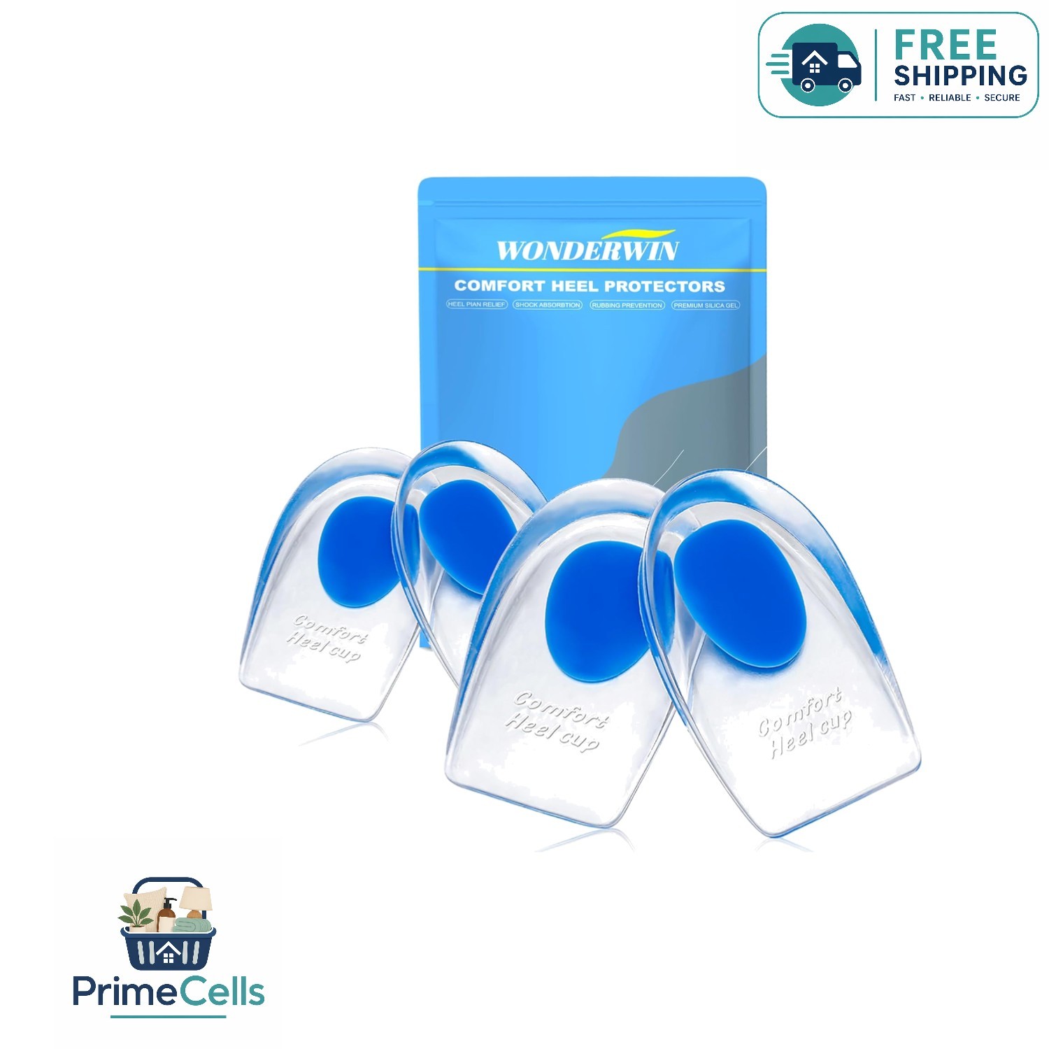 Cushioned Gel Heel Pads for Plantar Fasciitis – Self-Adhesive & Washable (Large)