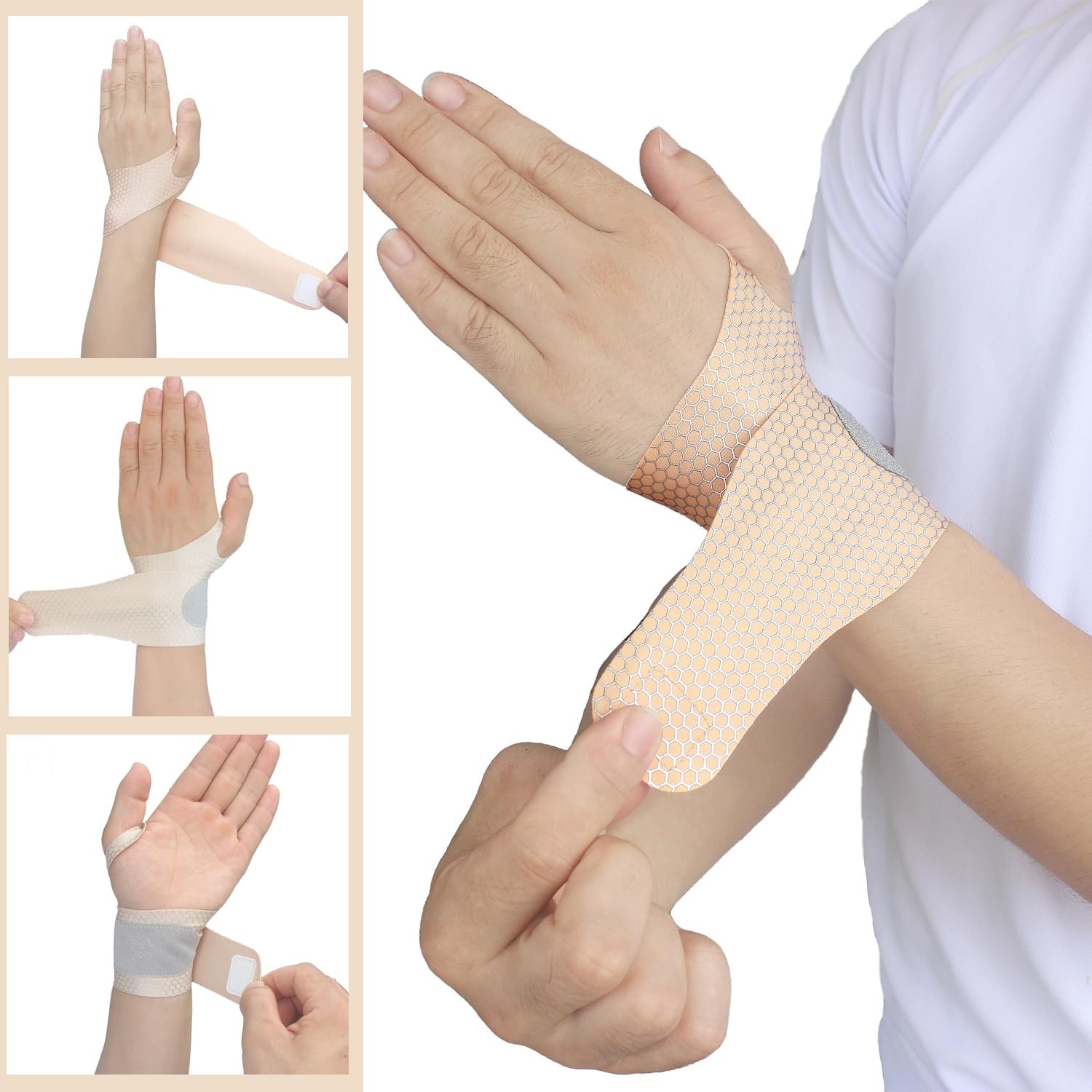 2 Pcs Ultra-Thin Wrist Brace Support for Carpal Tunnel, One Size, Skin Tone