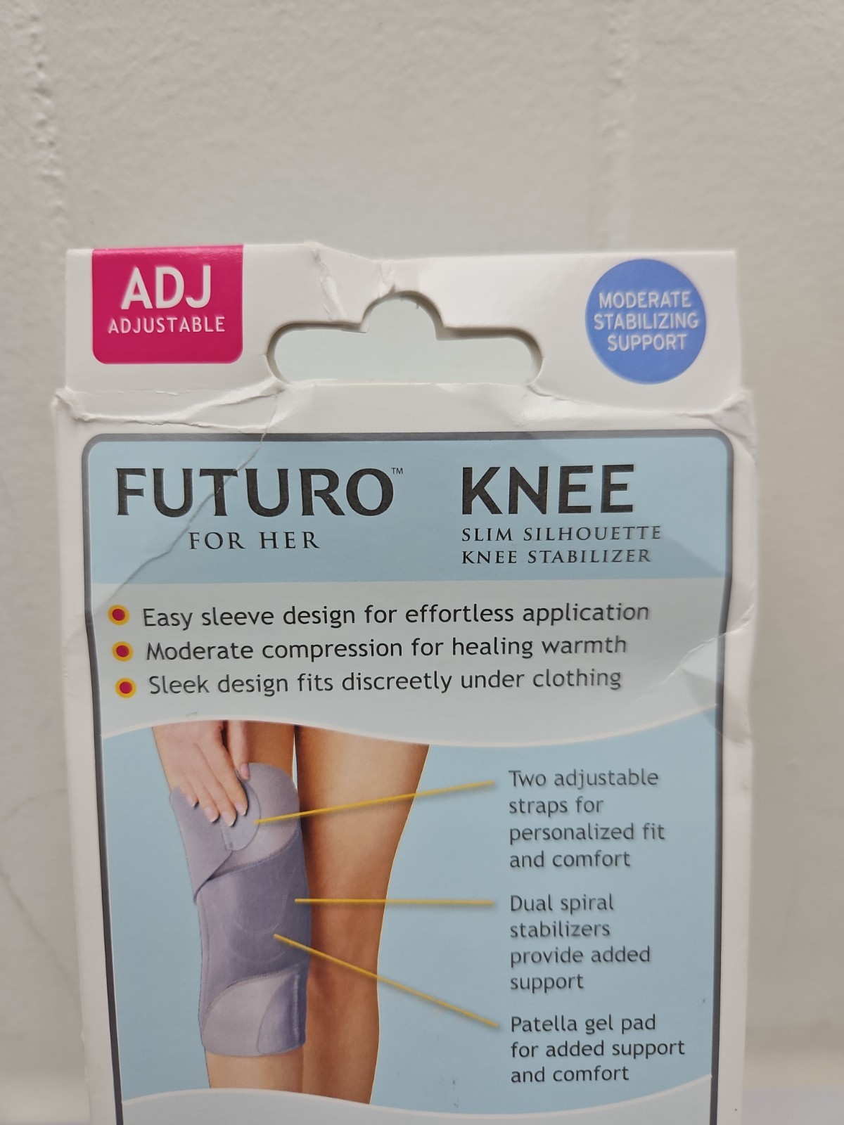 FUTURO For Her Knee Support Gray Slim Silhouette Knee Stabilizer New