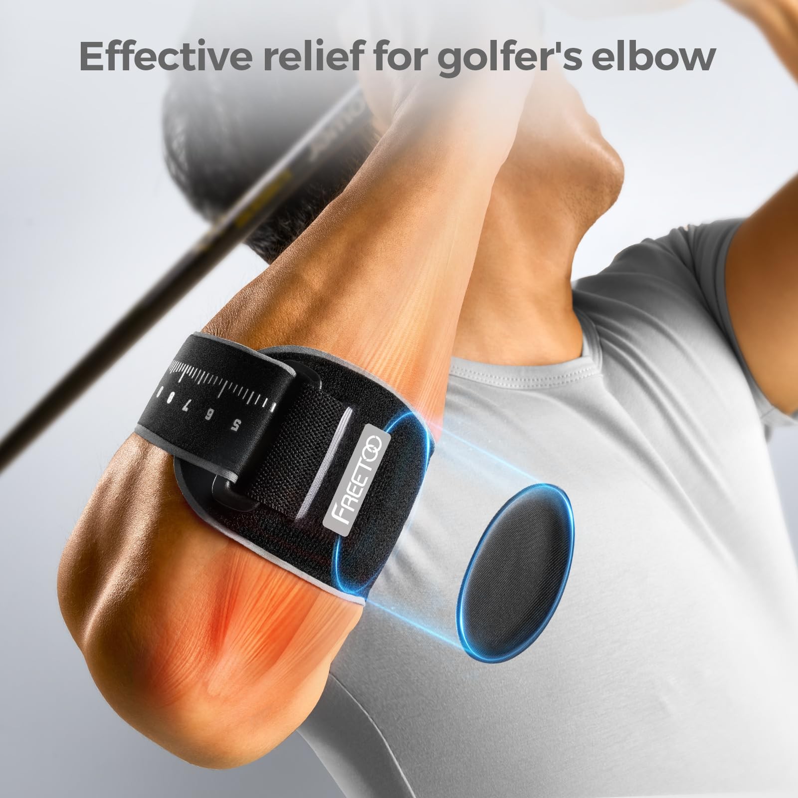 FREETOO Elbow brace for Tendonitis and Tennis L/XL, Grey-Black