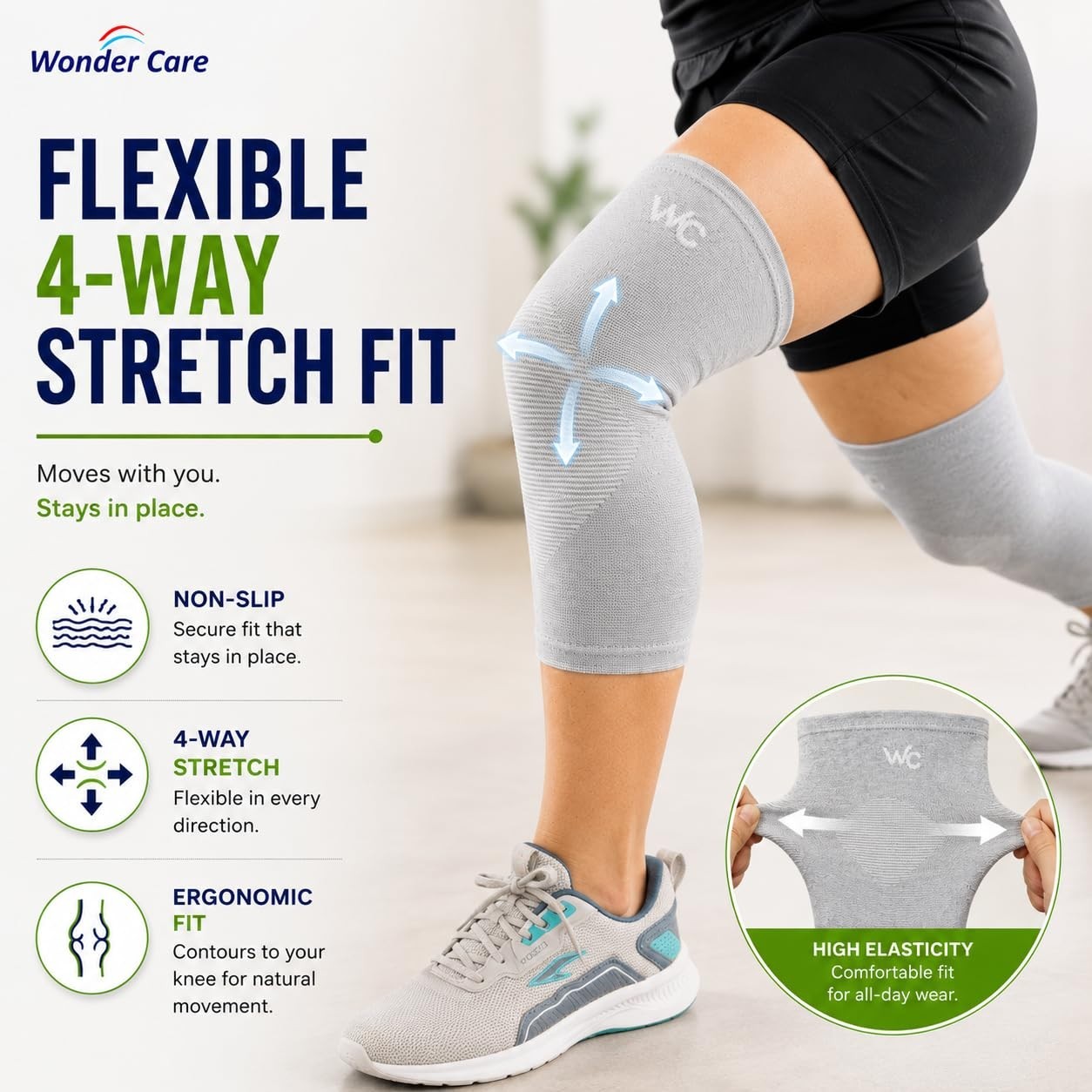 2-Pack Bamboo Knee Compression Sleeves for Men & Women – Pain Relief, Gym, Runni