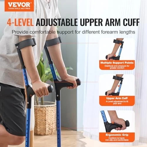 Forearm Crutches for Adults, 11-Level Height Adjustable Walking Crutches with 4-