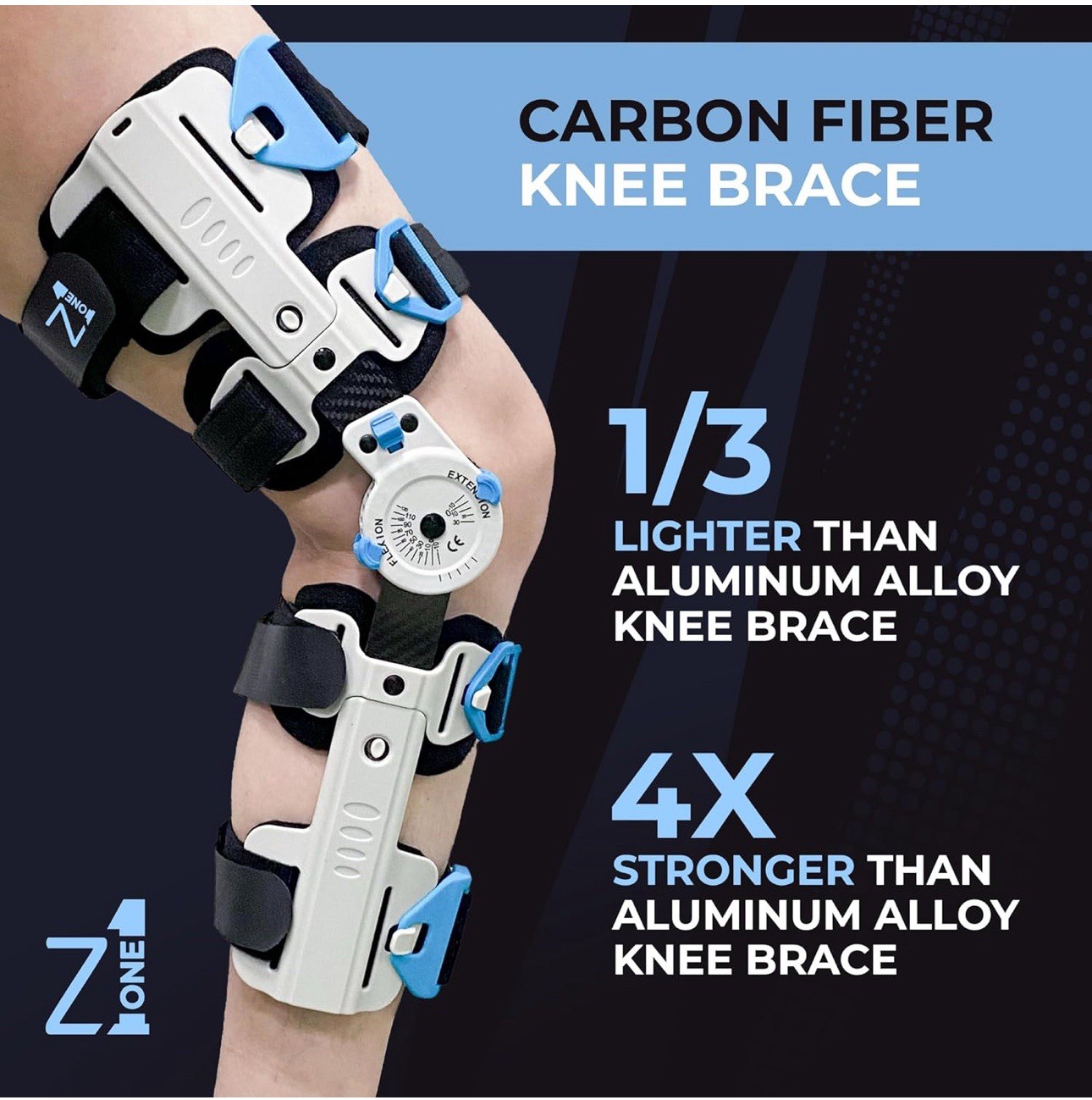 Z1 K10 Eco Hinged ROM Knee Brace – Carbon Fiber Post Op Knee Immobilizer Ligh…