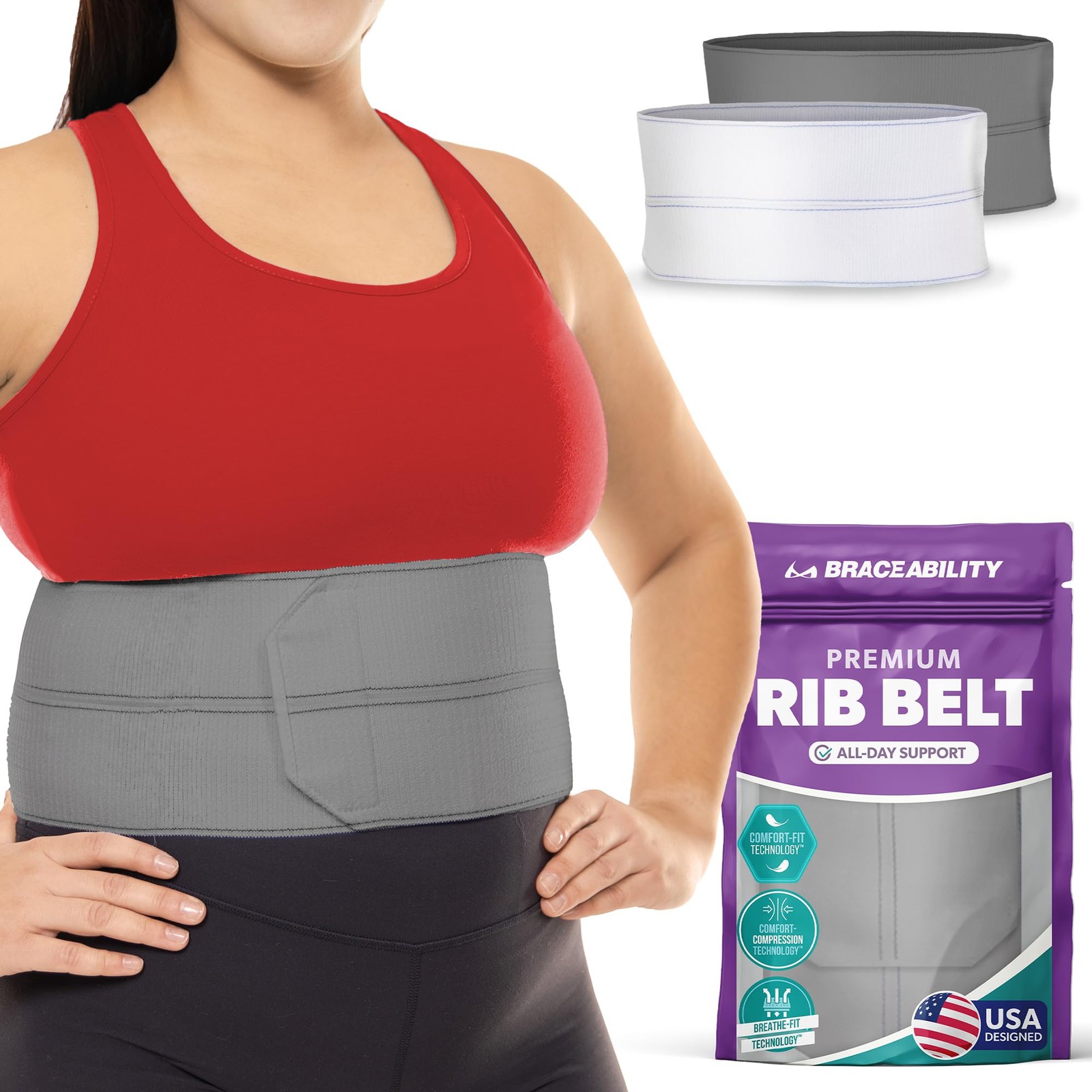 Plus Size Broken Rib Brace Protector Compression Wrap Chest Support Belt Gray