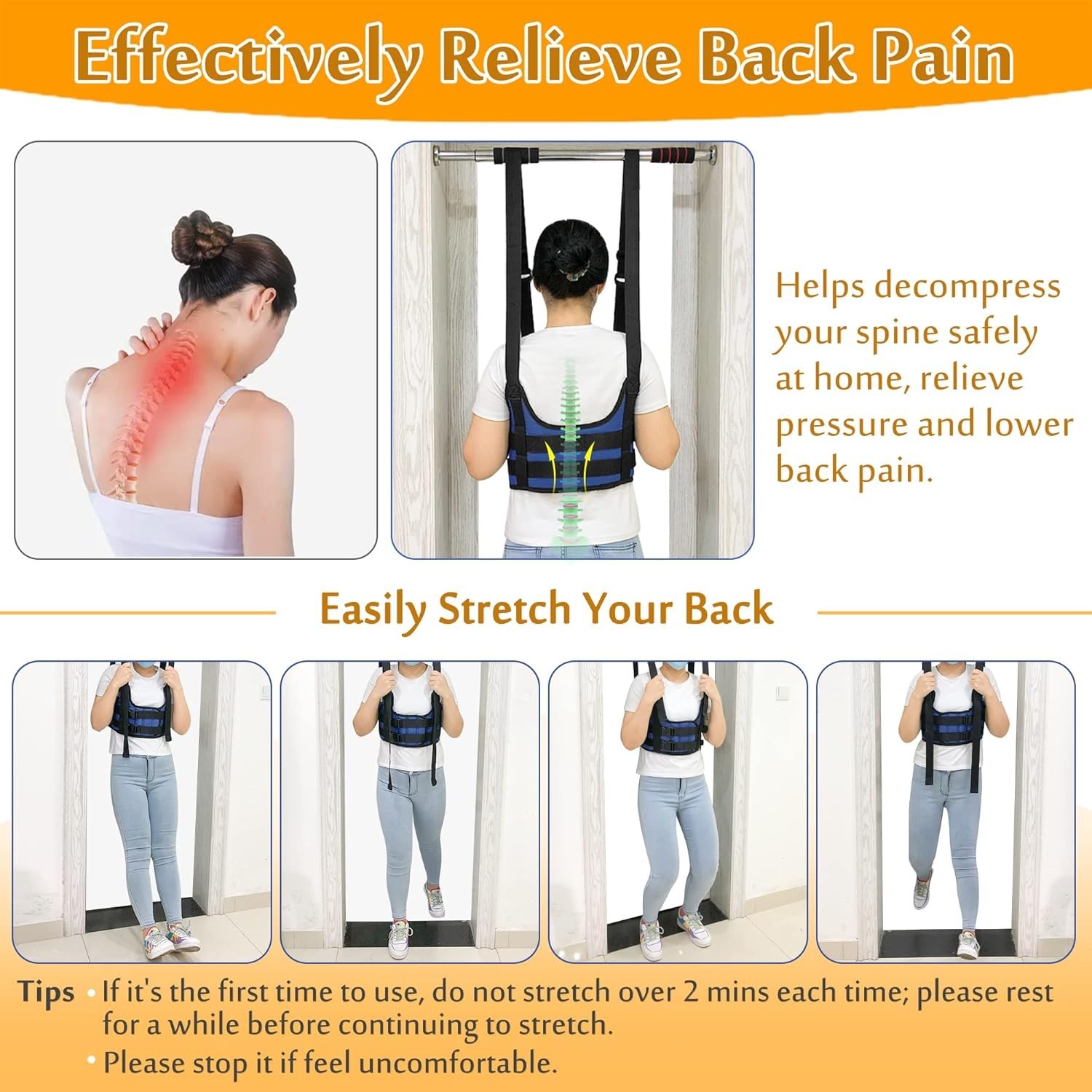 Lumbar Traction Back Stretcher Belt Spine Decompression Device Pain Relief Aid