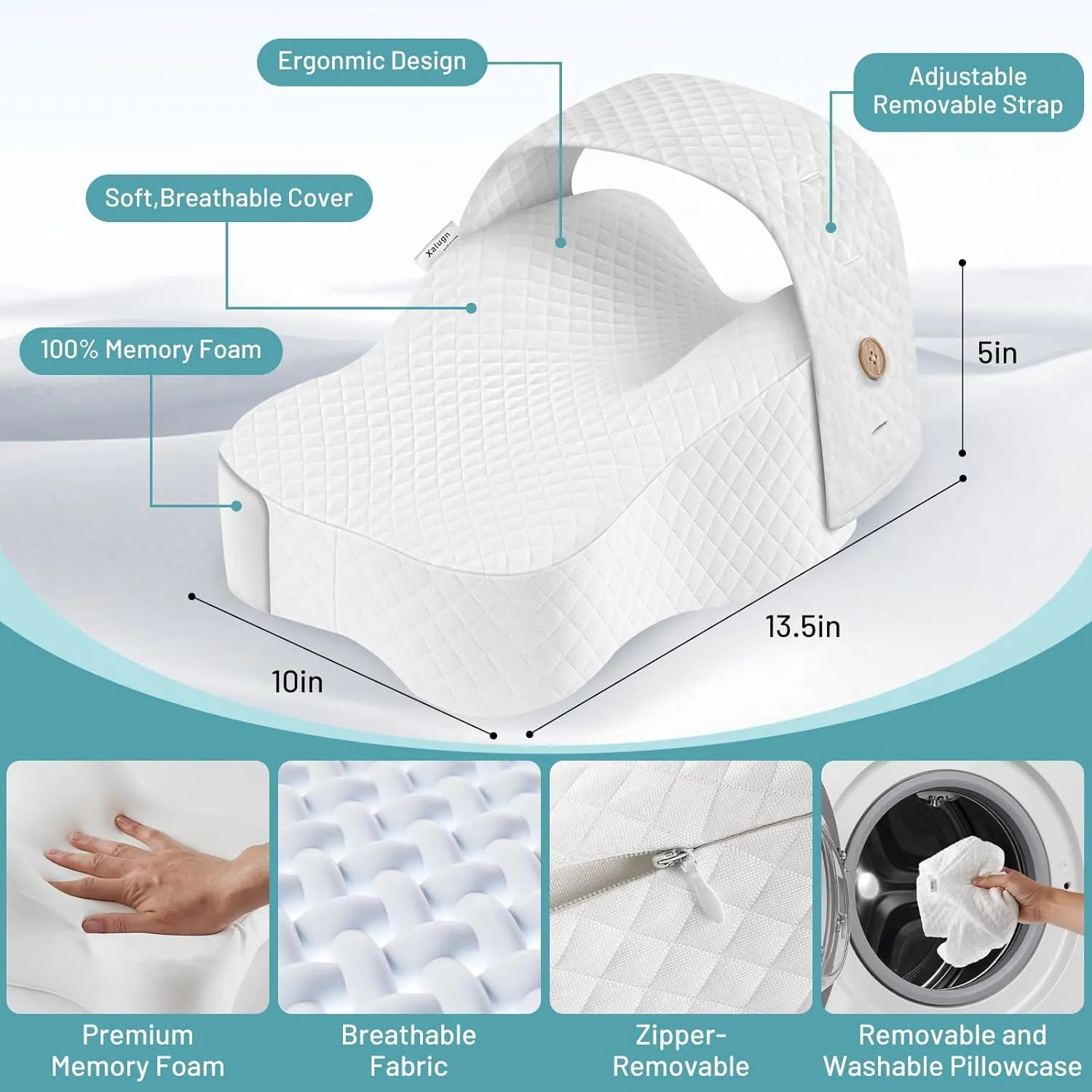 Memory Foam Knee Pillow For Side Sleepers Adjustable Strap Hip Spine Pain Relief