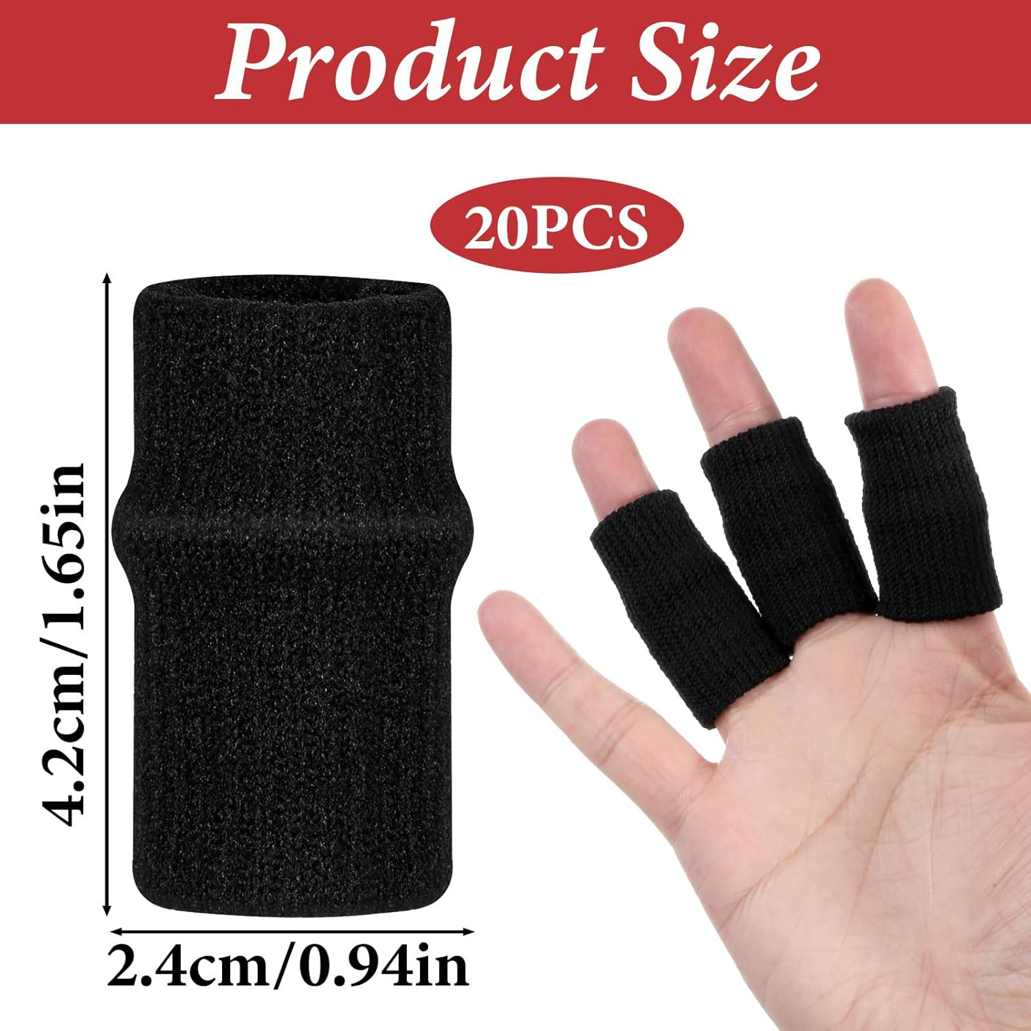 20 PCS Finger Sleeves Black Sport Finger Brace Protector Compression Sleeve Brea