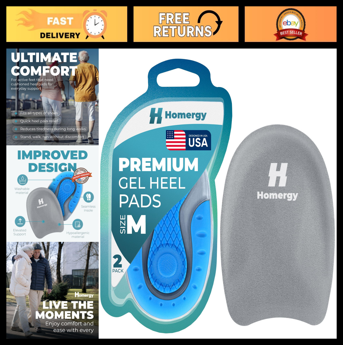 Orthopedic Heel Cups 2 Pack – Pain Relief for Heel Pain, Plantar Fasciitis & Bon