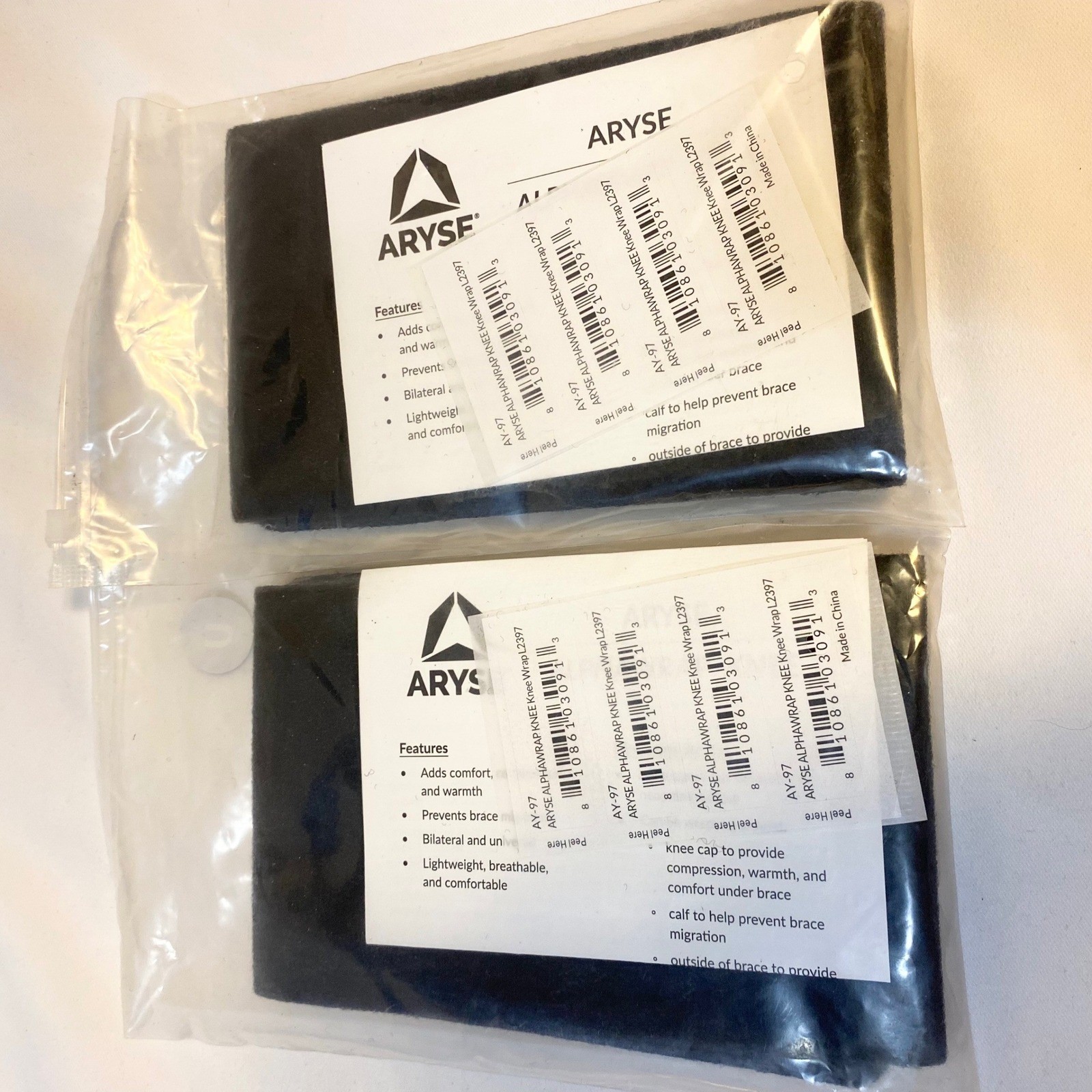 Lot of 2 ARYSE ALPHA WRAP KNEE WRAP HEATING COMPRESSION BLACK AY 97