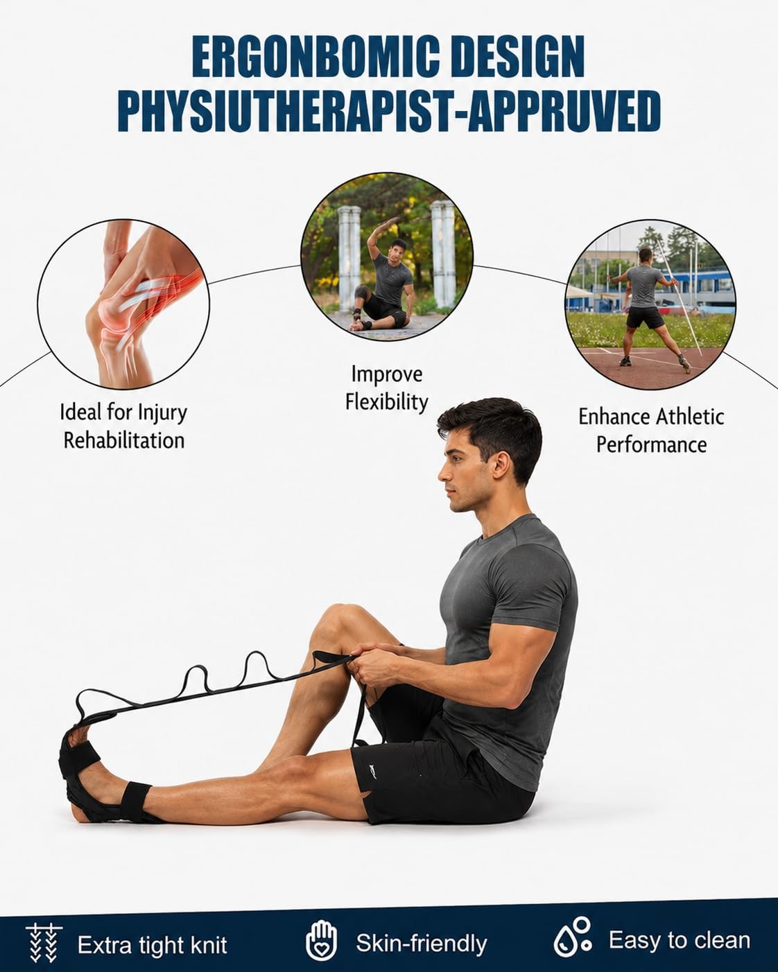 JUNWING Plantar Fasciitis Stretch Strap with Foot Loop, Calf Stretcher for Ac…