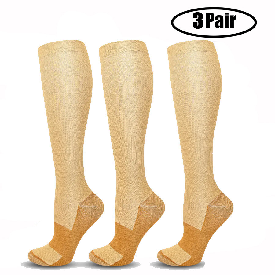 6 Pairs Copper Compression Socks 20-30mmHg Graduated Support Mens Womens S-XXL