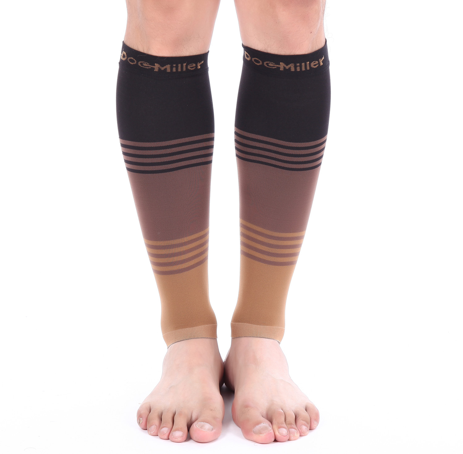 Doc Miller Calf Compression Sleeve 1 Pair 20-30mmHg Varicose Veins BLK/BROWN/TAN