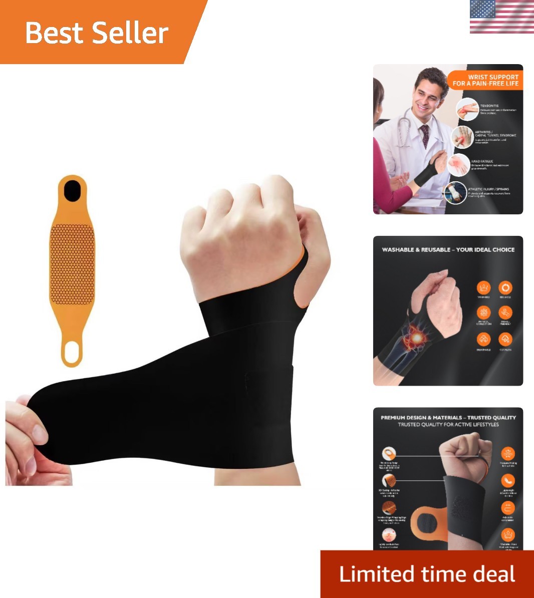 Graphene-Coated Adjustable Wrist Brace for Enhanced Support & Relief – Large
