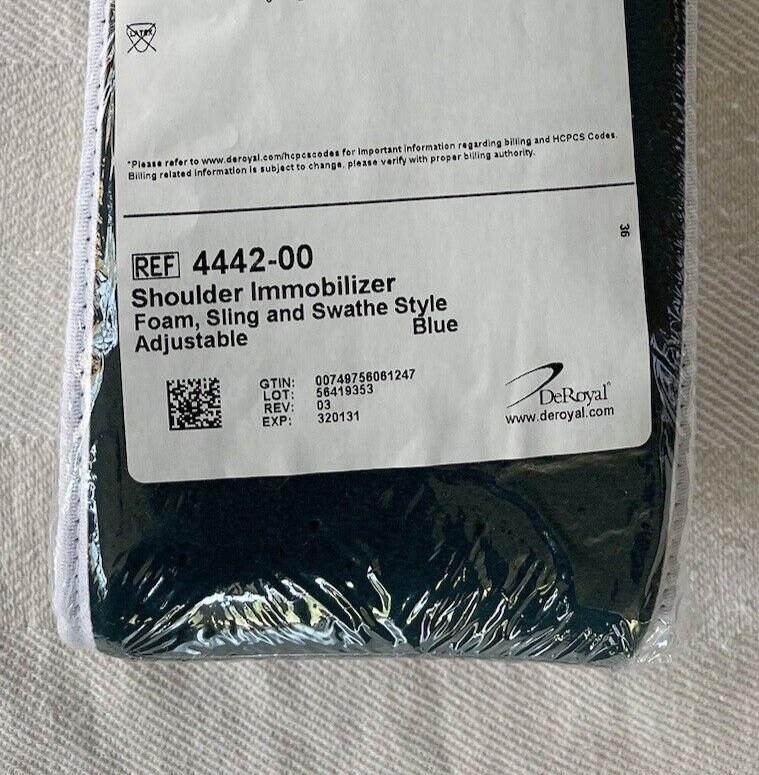 DeRoyal Shoulder Immobilizer, Foam, Sling and Swathe Style, 4442-00 NEW SEALED!