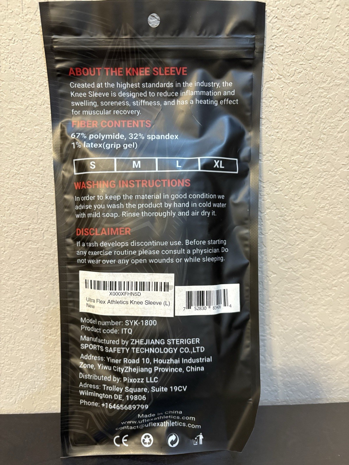 UFLEX Athletics Knee Sleeve SYK-1800 Size Large L Running Jogging NEW SEALED