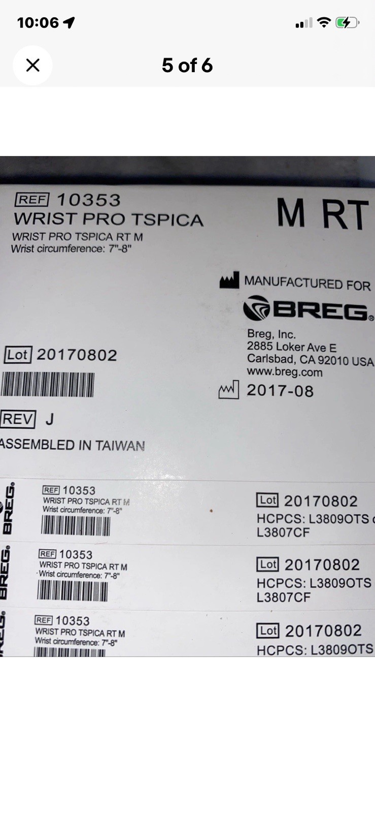 BREG Wrist PRO TSPICA Brace Size Medium RIGHT Wrist with Thumb Spica 7-8” NEW