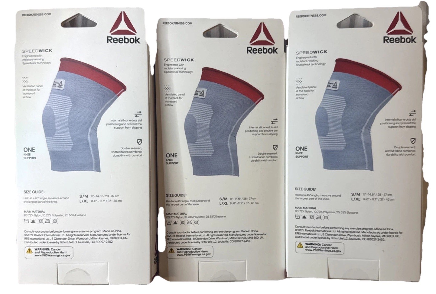 Lot Of 3 Reebok Compression Knee Support Speedwick Size L /XL Brand New Grey