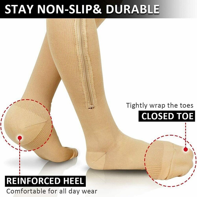 Copper Open Toe Compression Socks Zipper Leg Calf Ankle Support Men Women S-XL