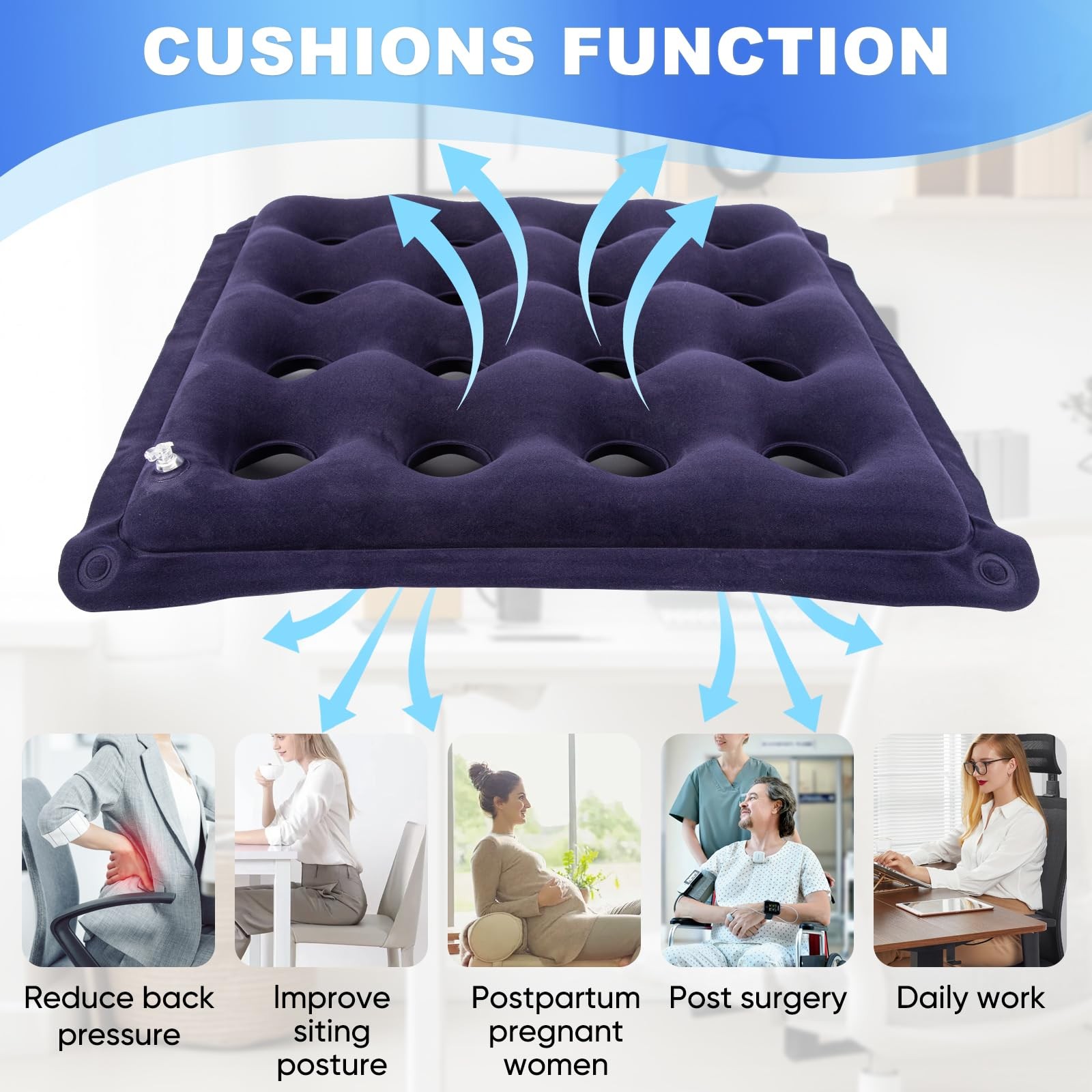 2-Pack Waffle Inflatable Seat Cushions with Pump, 18 Inch Beige Purple&beige