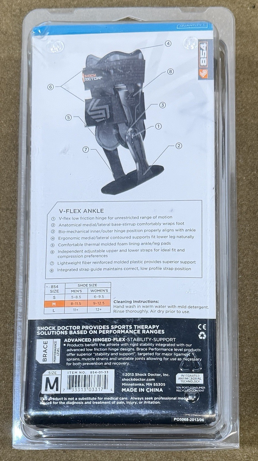 Shock Doctor 854 V-Flex Ankle Reversible Hinged Brace Size Medium New In Package