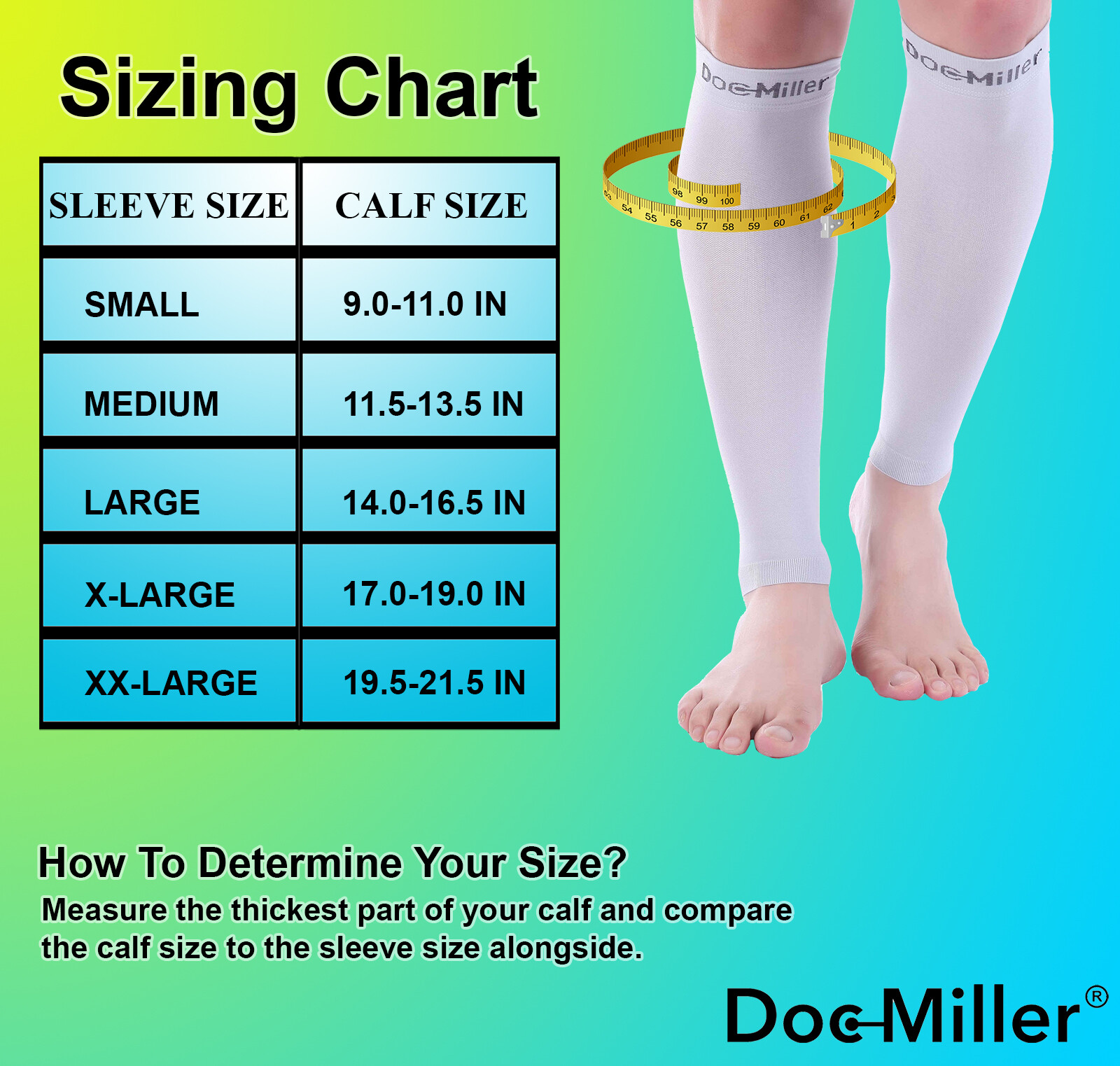 DOC MILLER MEDIAS DE COMPRESION PANTORRILLA 15-20MMHG MANGAS PARA DOLOR VARICES
