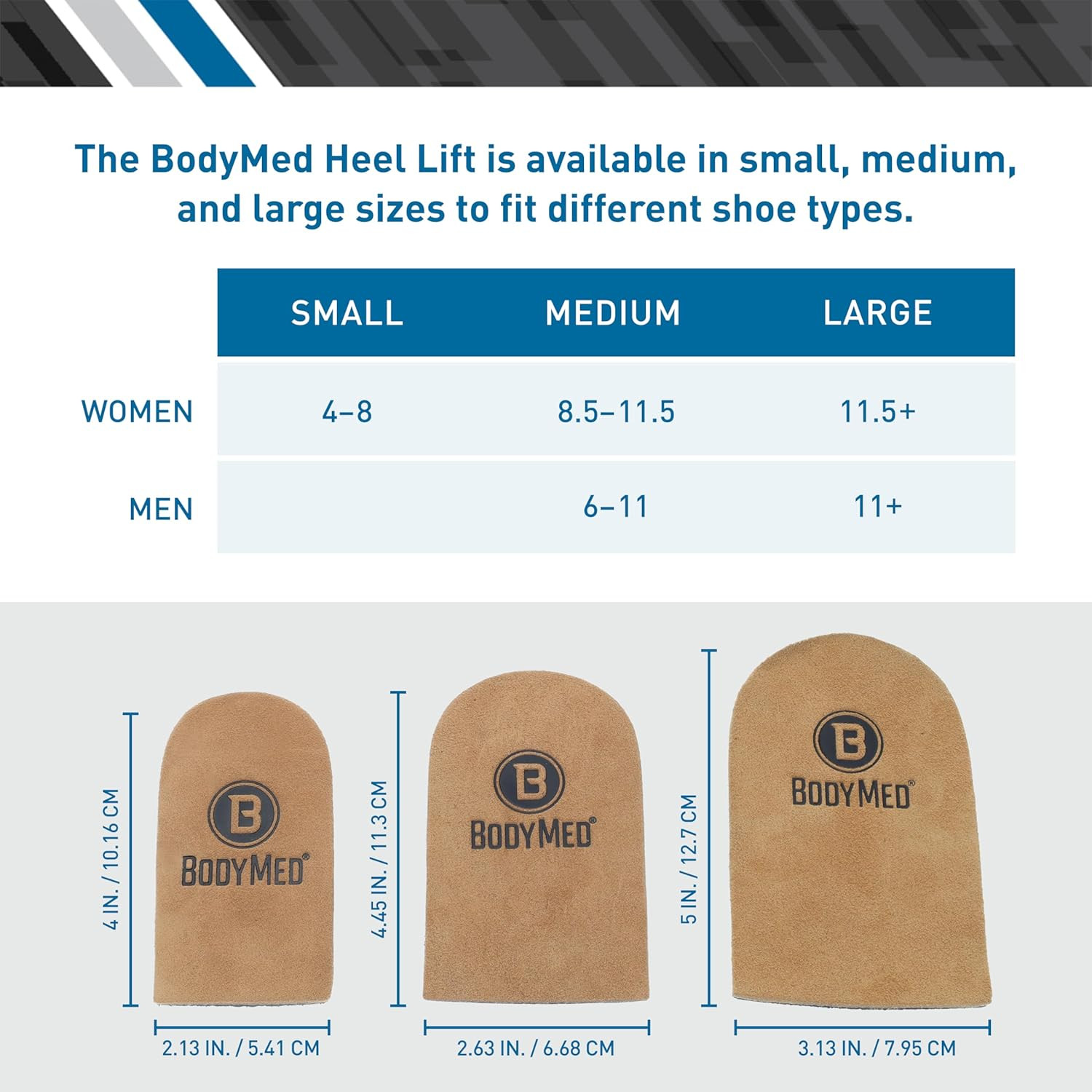 Bodymed Adjustable Heel Lift for Men and Woman, Small (1-Pack) – Non-Slip
