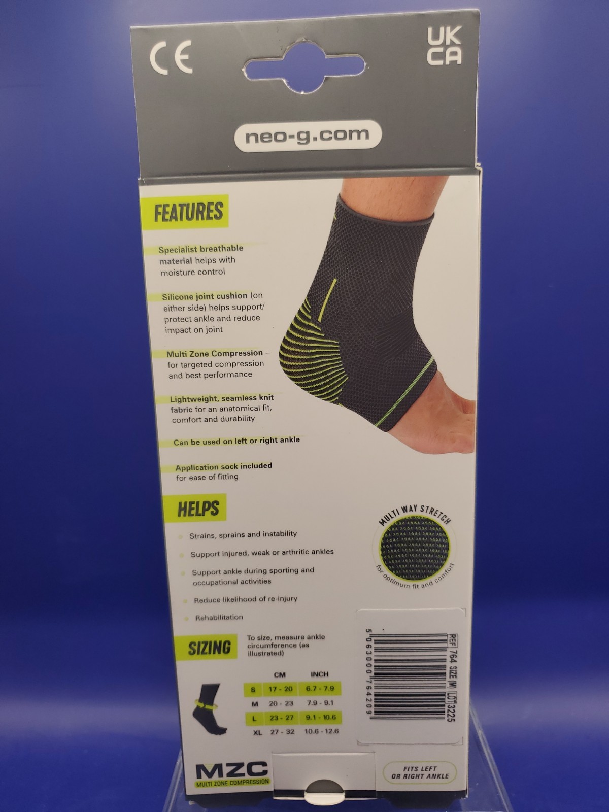 Neo-G Ankle Brace Ankle Compression Sleeve Silicone Joint Cushion Medium NEW