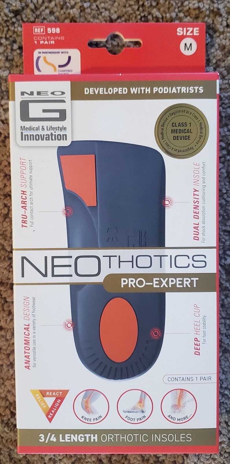 NEOthotics PRO-EXPERT 3/4 length Orthotic Insoles, Medium- NEW!