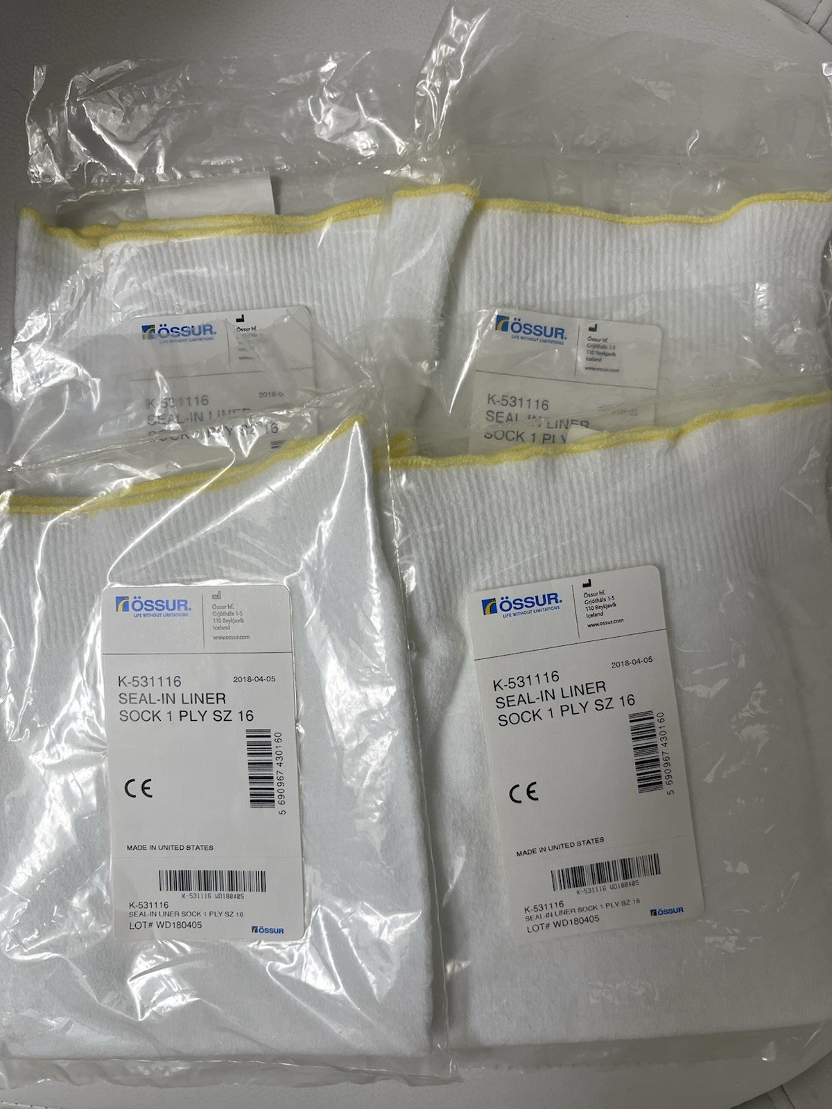 4 Ossur Seal-in Liner Sock 1 Ply Size 16 K-531116