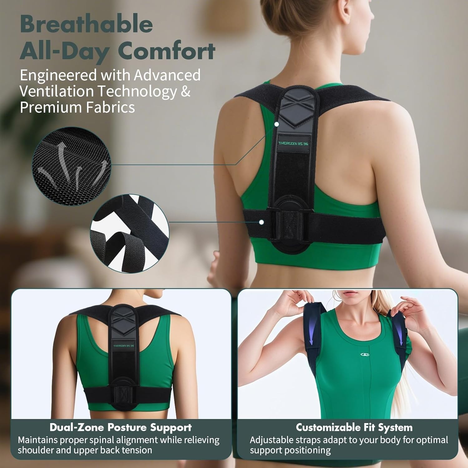 Posture Corrector, Adjustable Back Brace for Spine Alignment & Shoulder Support