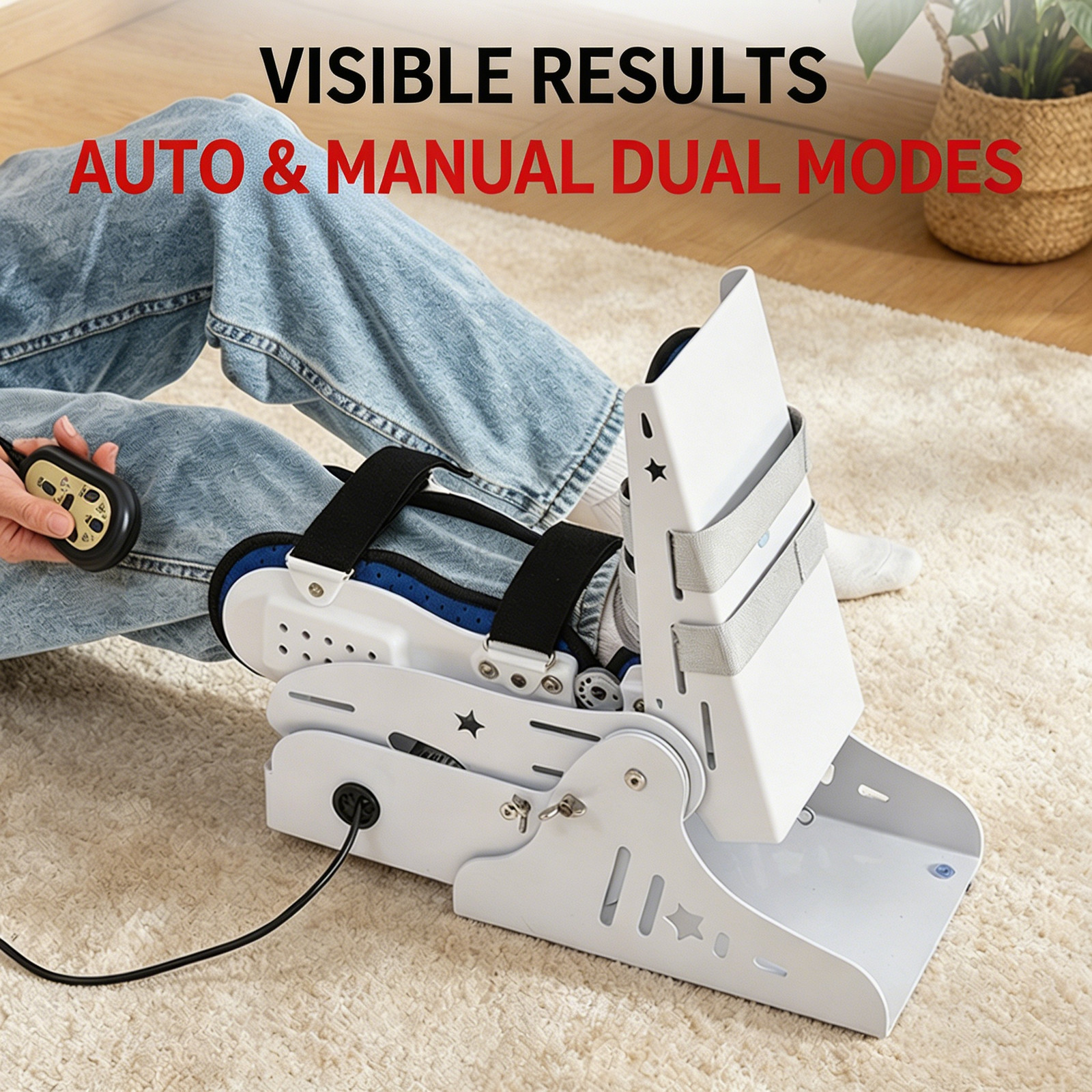 Upgraded Electric Ankle Exerciser Remote Control Trainer w/ Left & Right Braces