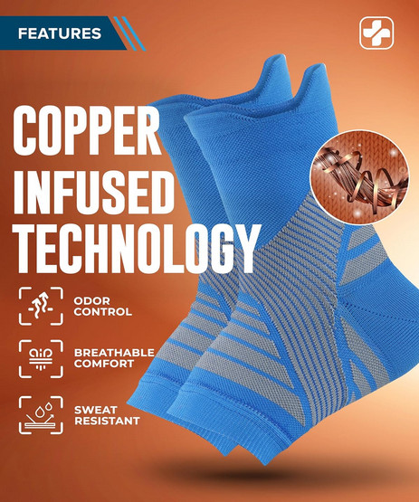 Copper Ankle Sleeve Compression Support Brace Toeless Sock Men Women