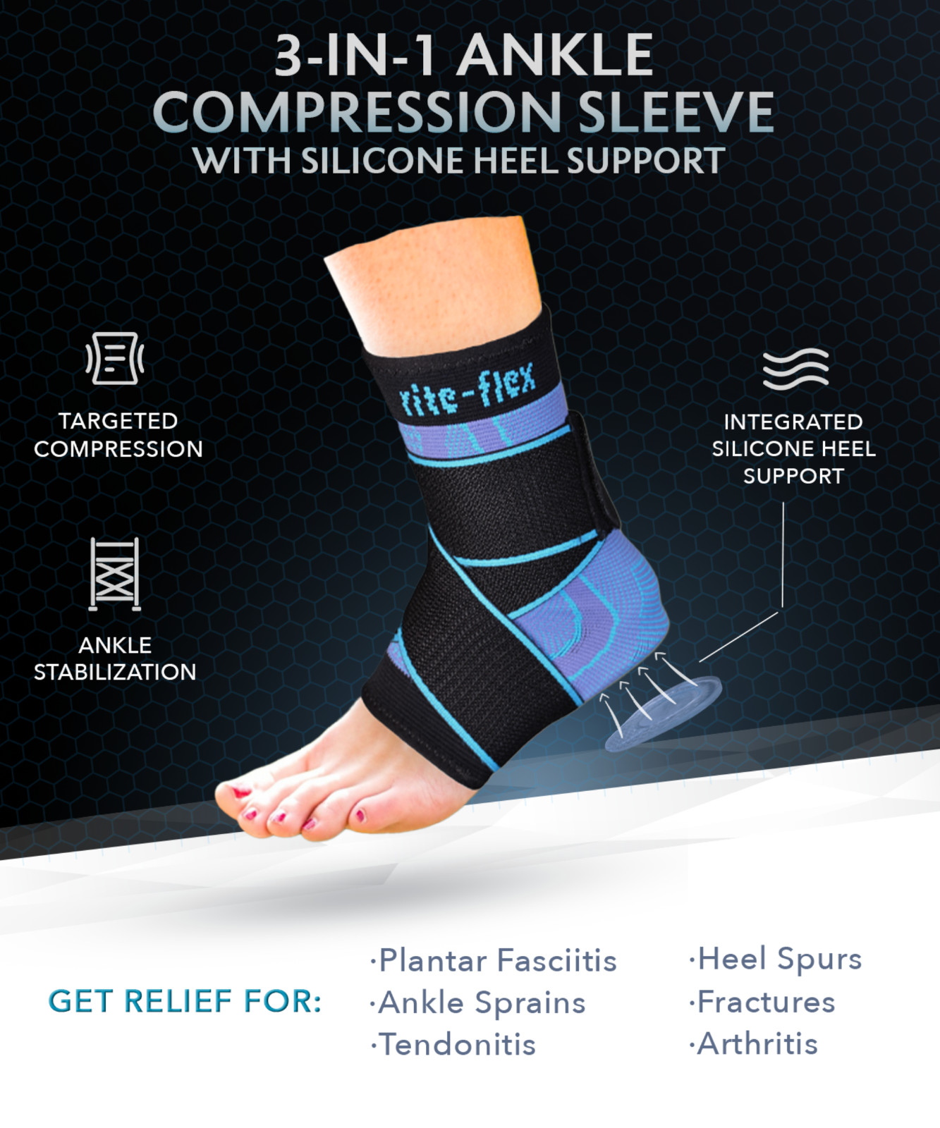 New Rite-Flex Ankle Sleeve for Sprains, Fractures, Post Surgery, Arthritis.