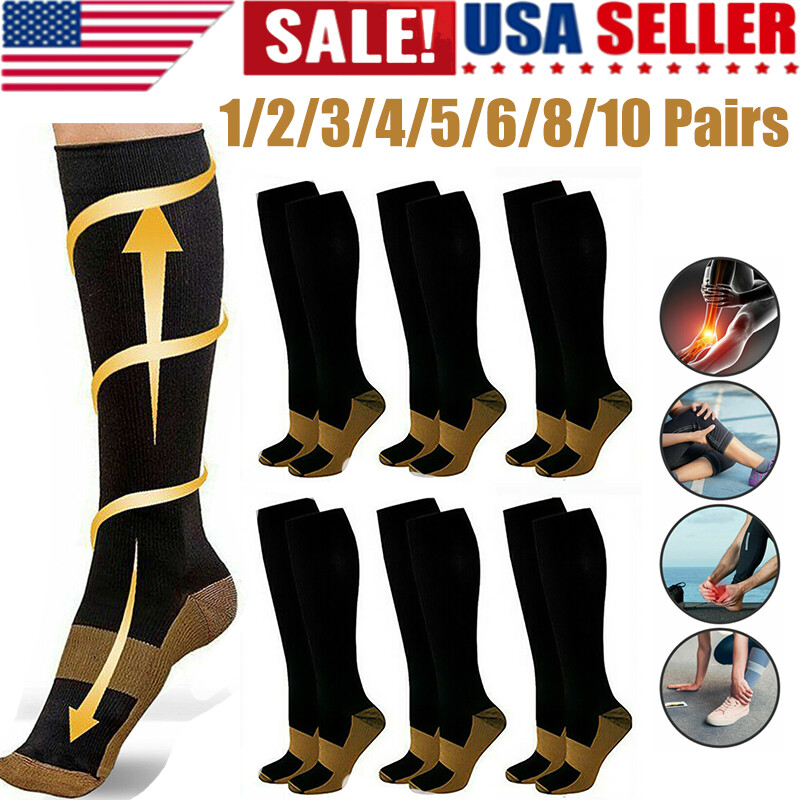 1-10Pair Copper Compression Socks 20-30mmHg Graduated Support Men Womens S/M-XXL