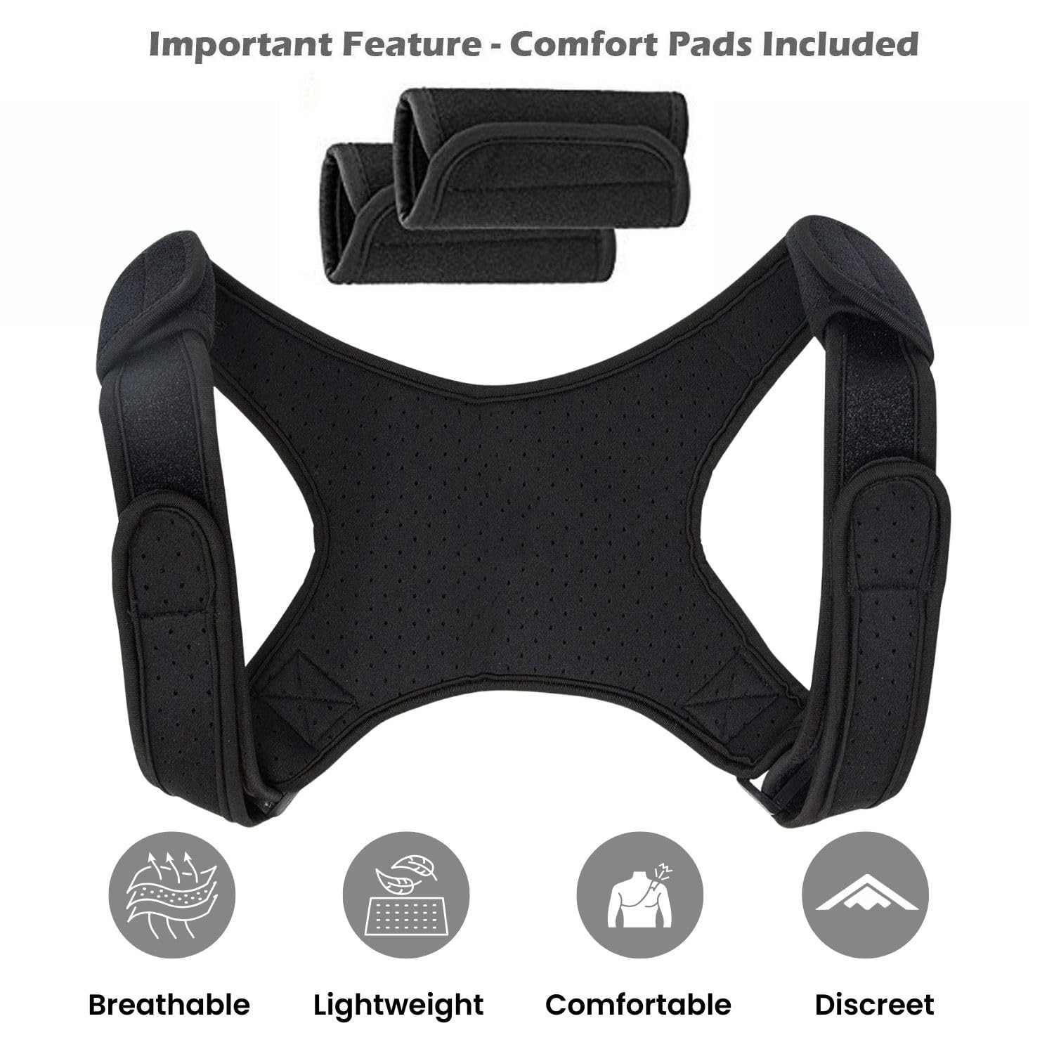 POAGL Adjustable Posture Corrector Brace for Men – Universal Fit, Black