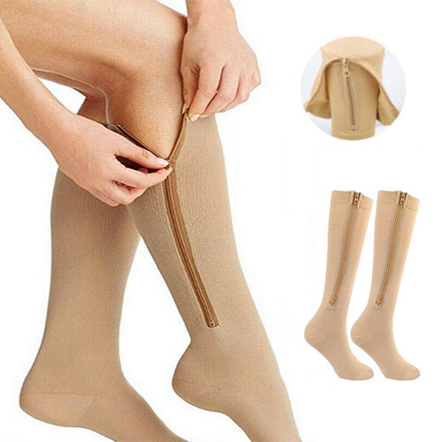 Zip Up Compression Socks 20-30mmHg Black Leg Zipper Surgical Stockings Unisex