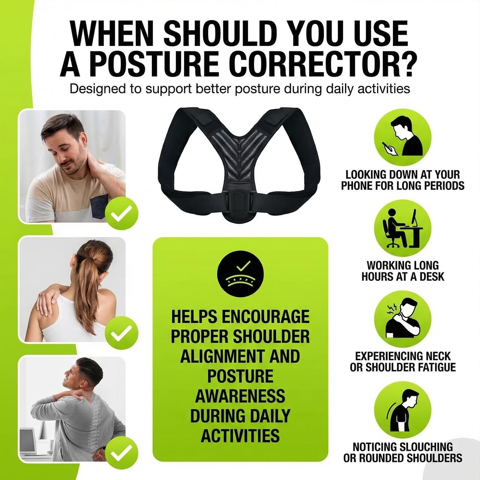 Posture Corrector for Women & Men, Adjustable Back Support Medium, Black