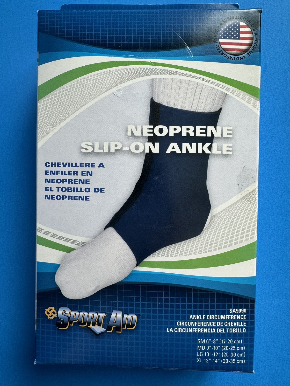 Neoprene slip-on ankle sport aid, small, blue, latex free, NEW